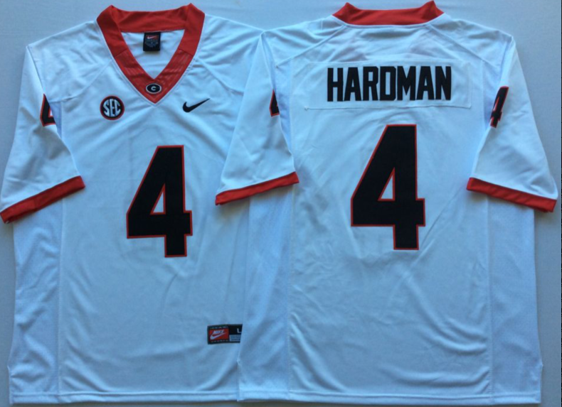 NCAA Men Georgia Bulldogs White #4 HARDMAN->ncaa teams->NCAA Jersey